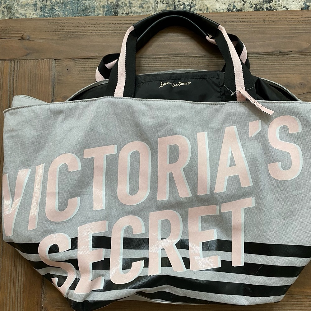 Victoria’s Secret Gray Canvas Zipper Tote Bag